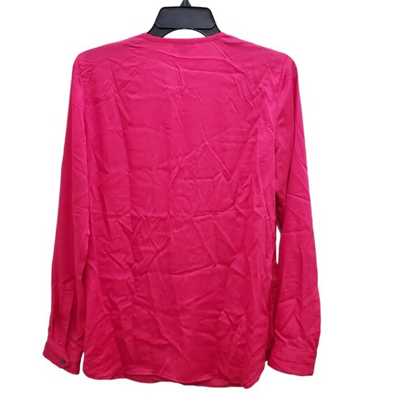 Ann Taylor Women's Fuchsia Lightweight 1/2 Button Military Pullover Blouse Top 8 - Picture 7 of 7